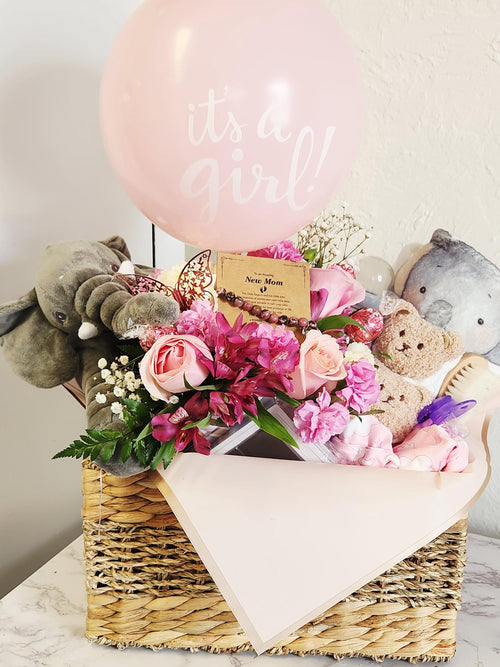 Baby girls welcome gift basket