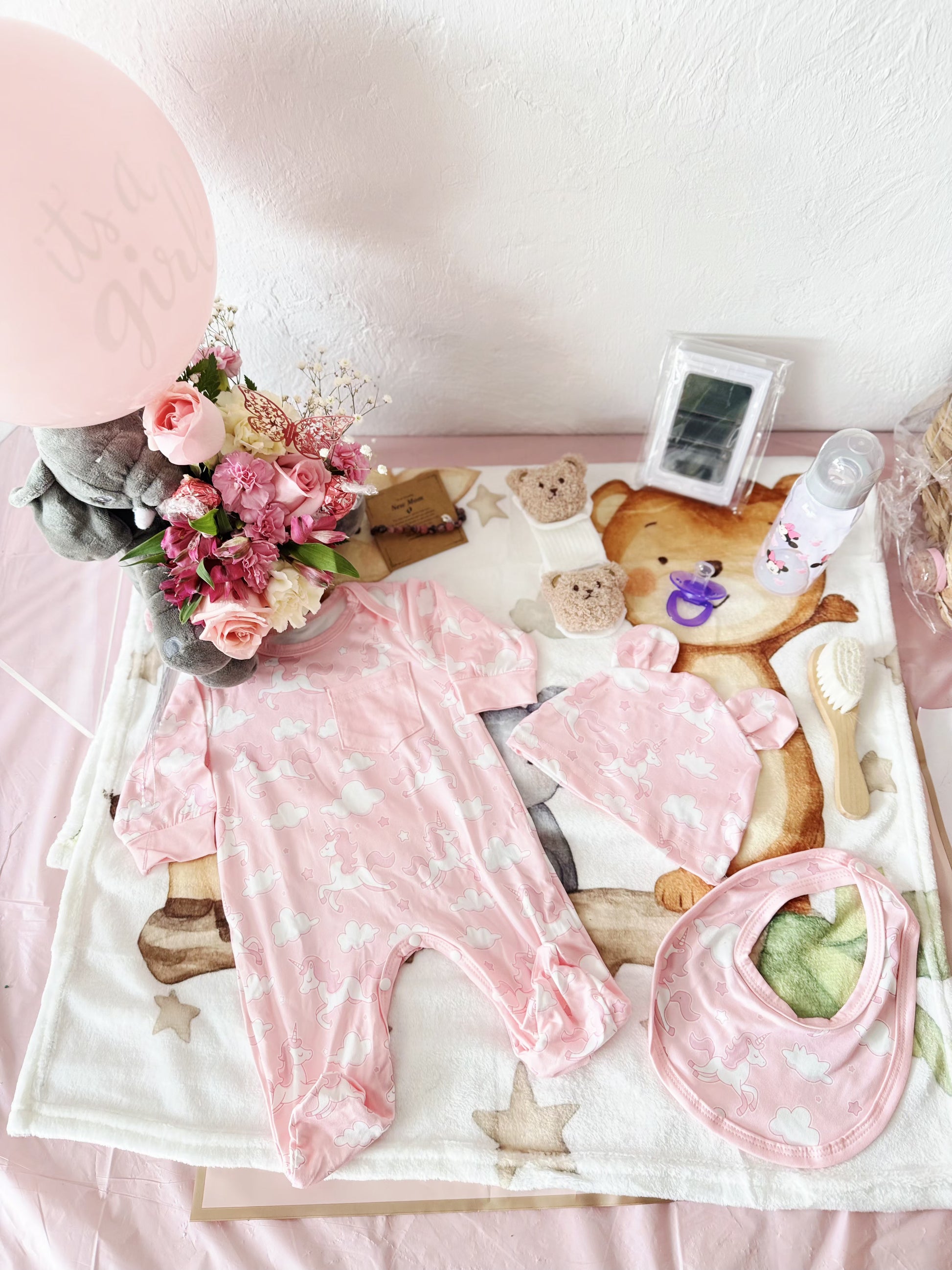 Baby girls welcome gift basket